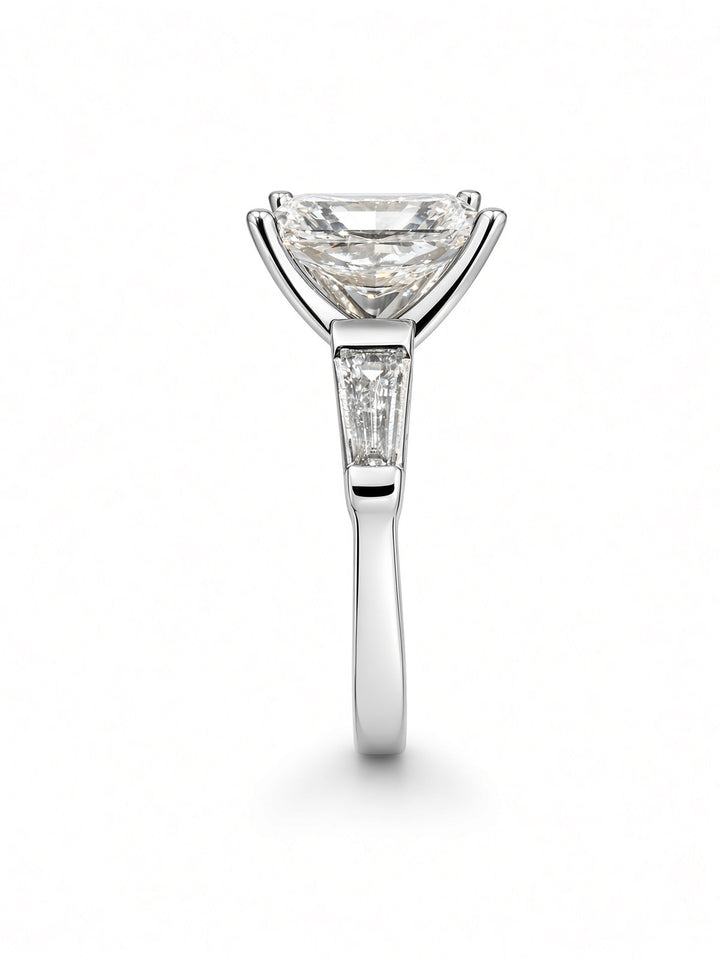 14K White Gold 2.03CT Radiant Lab Diamond Engagement Ring with Baguette Accents