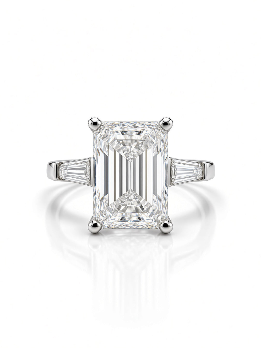 14K White Gold 2.03CT Radiant Lab Diamond Engagement Ring with Baguette Accents