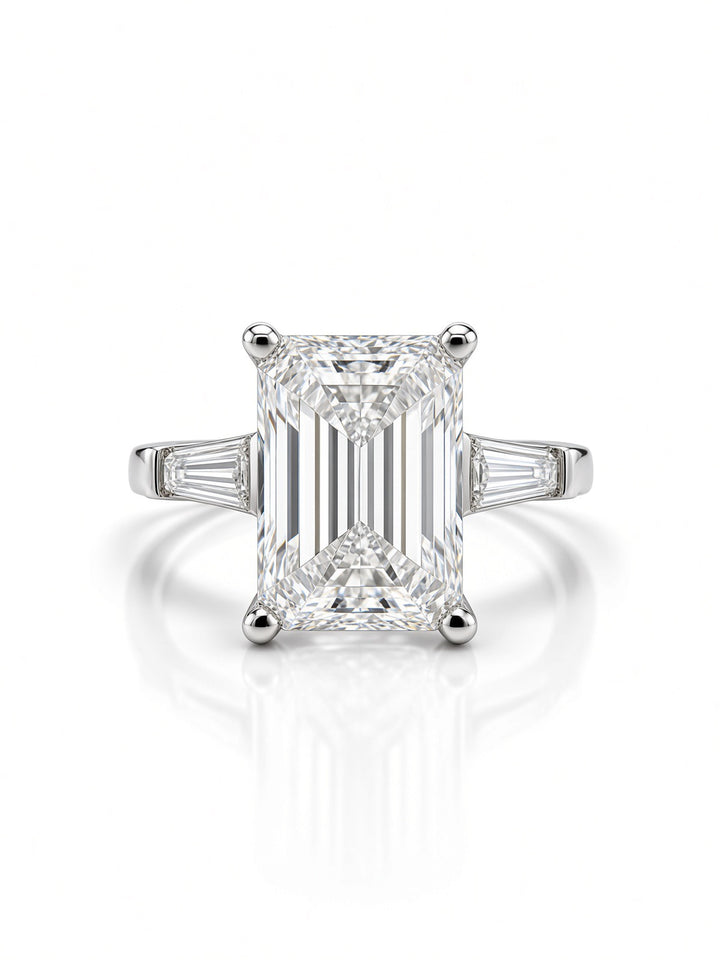 14K White Gold 2.03CT Radiant Lab Diamond Engagement Ring with Baguette Accents