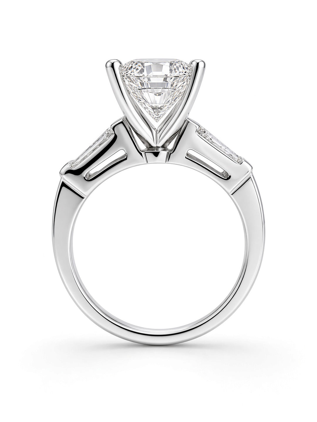14K White Gold 2.03CT Radiant Lab Diamond Engagement Ring with Baguette Accents