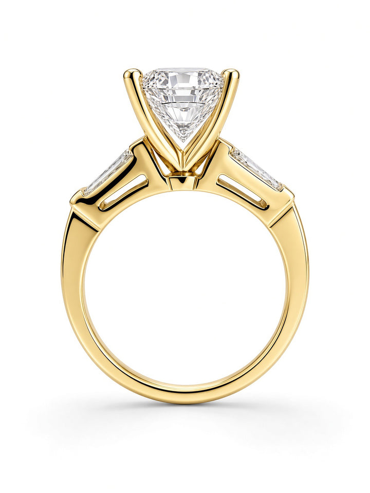 14K White Gold 2.03CT Radiant Lab Diamond Engagement Ring with Baguette Accents