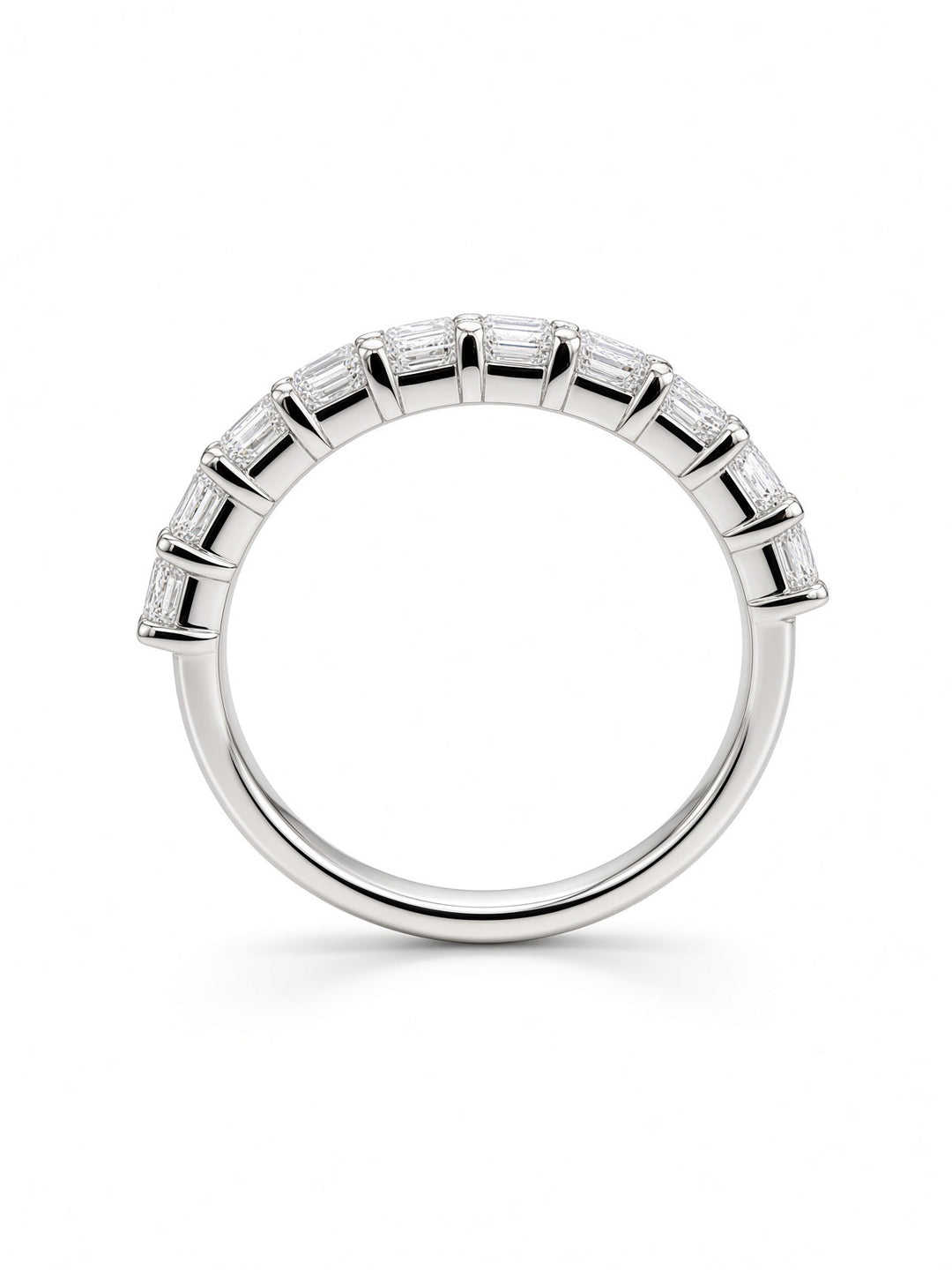 14K White Gold Ten Stone Emerald Cut Lab Diamond Band — 1.71 CT