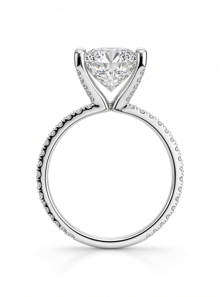 14K White Gold Engagement Ring with 3.06CT Oval Cut Lab Diamond , in a Four Prong Setting with Diamonds