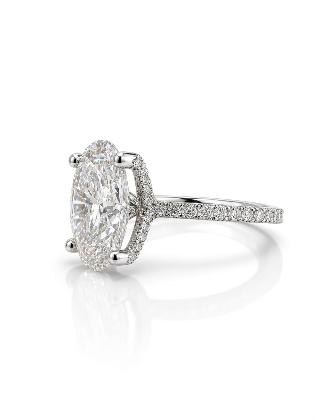 14K White Gold Engagement Ring with 3.06CT Oval Cut Lab Diamond , in a Four Prong Setting with Diamonds