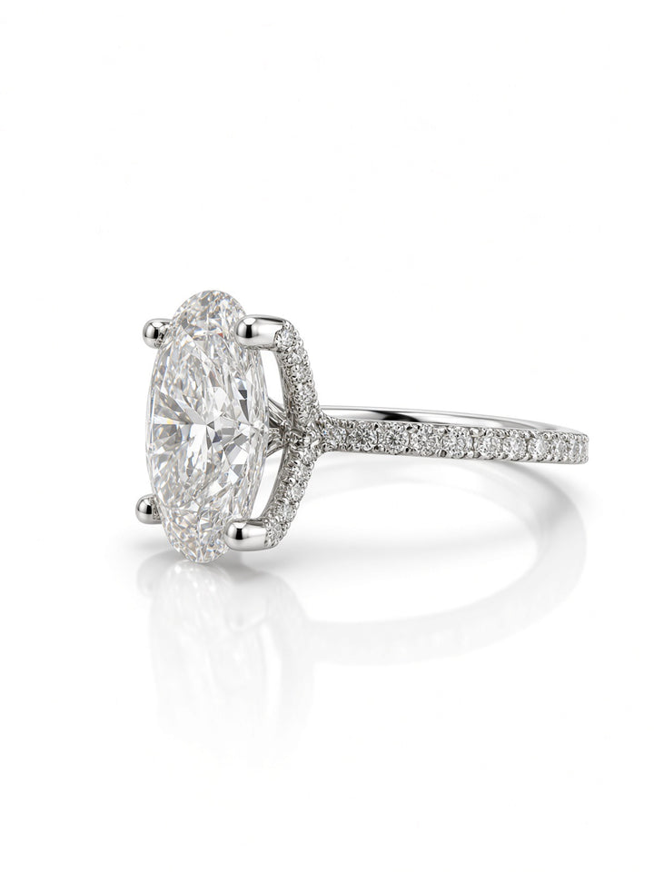 14K White Gold Engagement Ring with 3.06CT Oval Cut Lab Diamond , in a Four Prong Setting with Diamonds