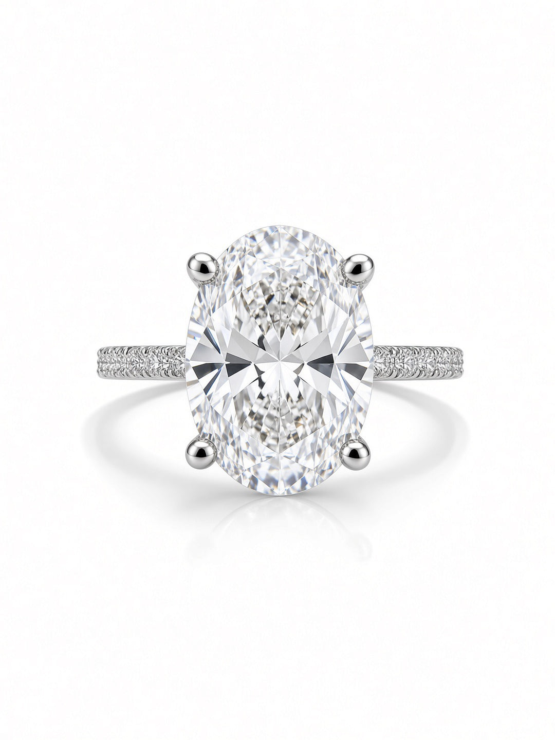 14K White Gold Engagement Ring with 3.06CT Oval Cut Lab Diamond , in a Four Prong Setting with Diamonds