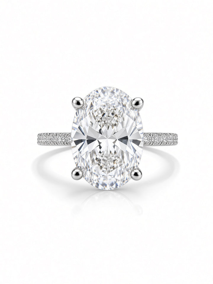 14K White Gold Engagement Ring with 3.06CT Oval Cut Lab Diamond , in a Four Prong Setting with Diamonds