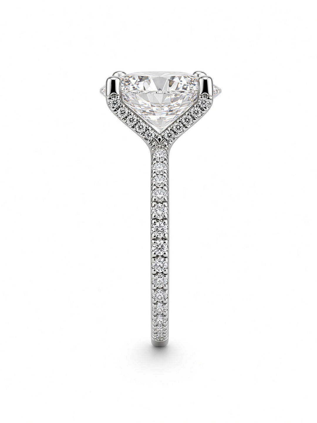 14K White Gold Engagement Ring with 3.06CT Oval Cut Lab Diamond , in a Four Prong Setting with Diamonds