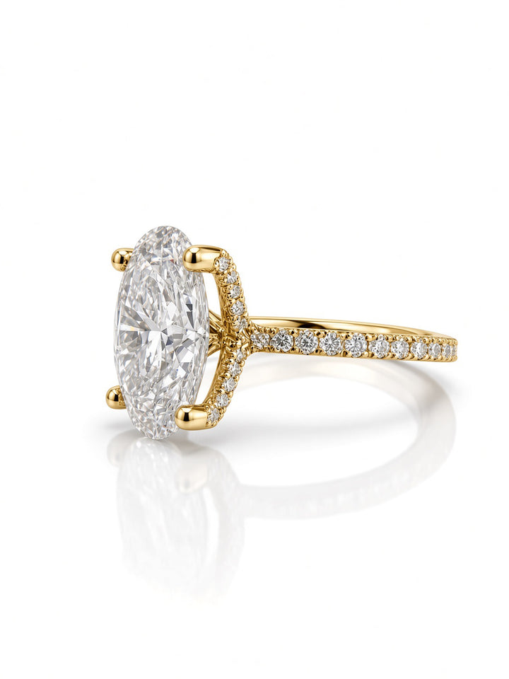 14K White Gold Engagement Ring with 3.06CT Oval Cut Lab Diamond , in a Four Prong Setting with Diamonds