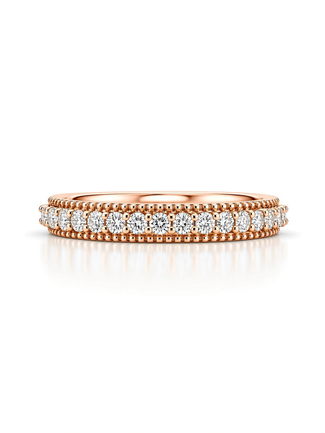 14K Rose Gold 0.29CT Round Lab Diamond Milgrain Pavé Wedding Band