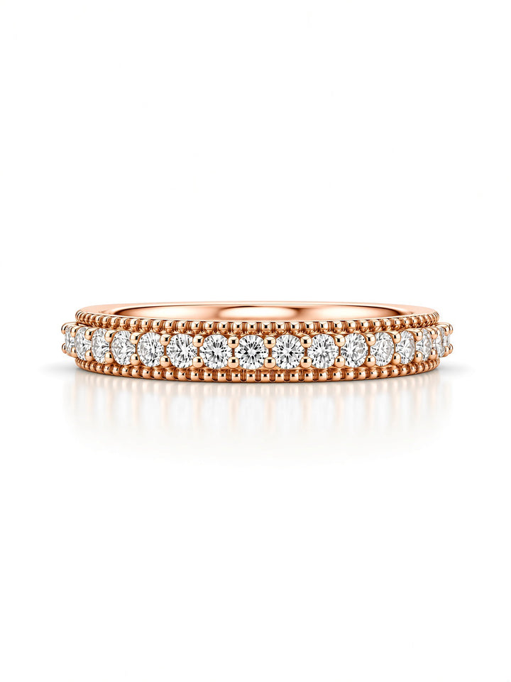 14K Rose Gold 0.29CT Round Lab Diamond Milgrain Pavé Wedding Band