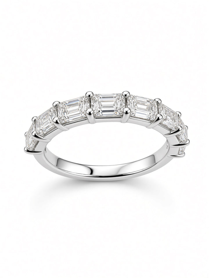 14K White Gold East West Emerald Cut Lab Diamond Band — 1.51 CT