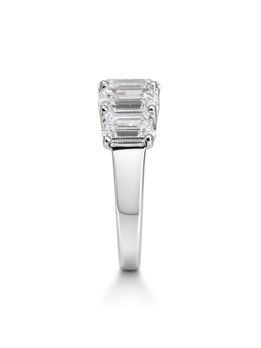 14K White Gold Five Stone U Shaped Engagement Ring with 4.5CT Emerald Cut Lab Diamonds