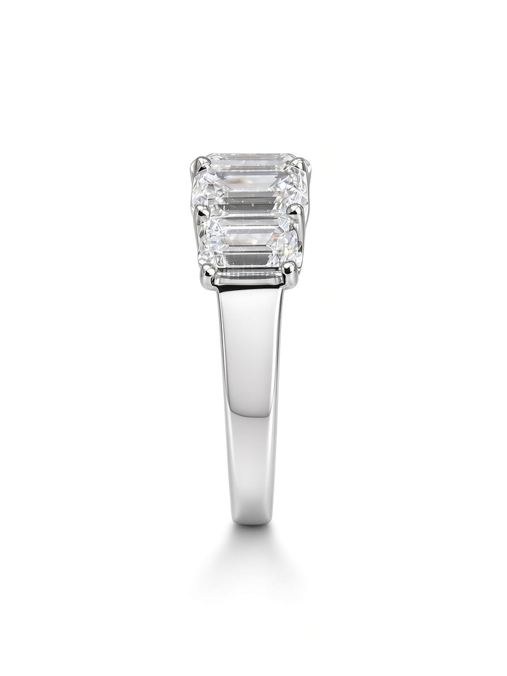 14K White Gold Five Stone U Shaped Engagement Ring with 4.5CT Emerald Cut Lab Diamonds