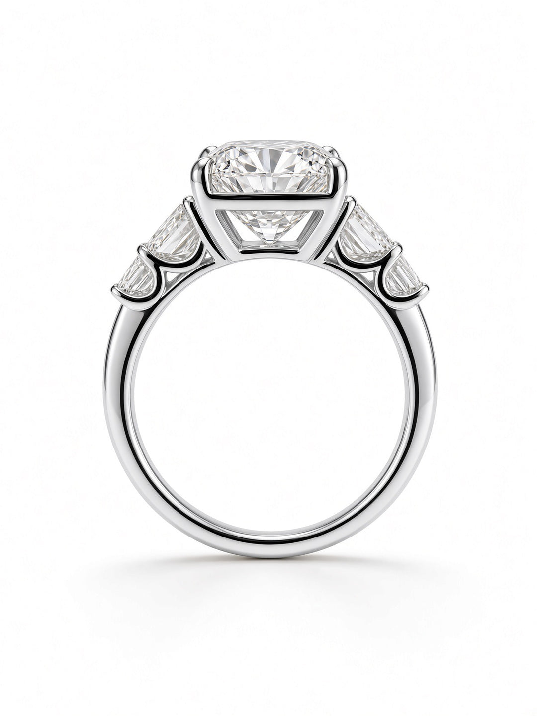 14K White Gold Five Stone Engagement Ring with 6CT Emerald Cut Lab Diamond Center Stone