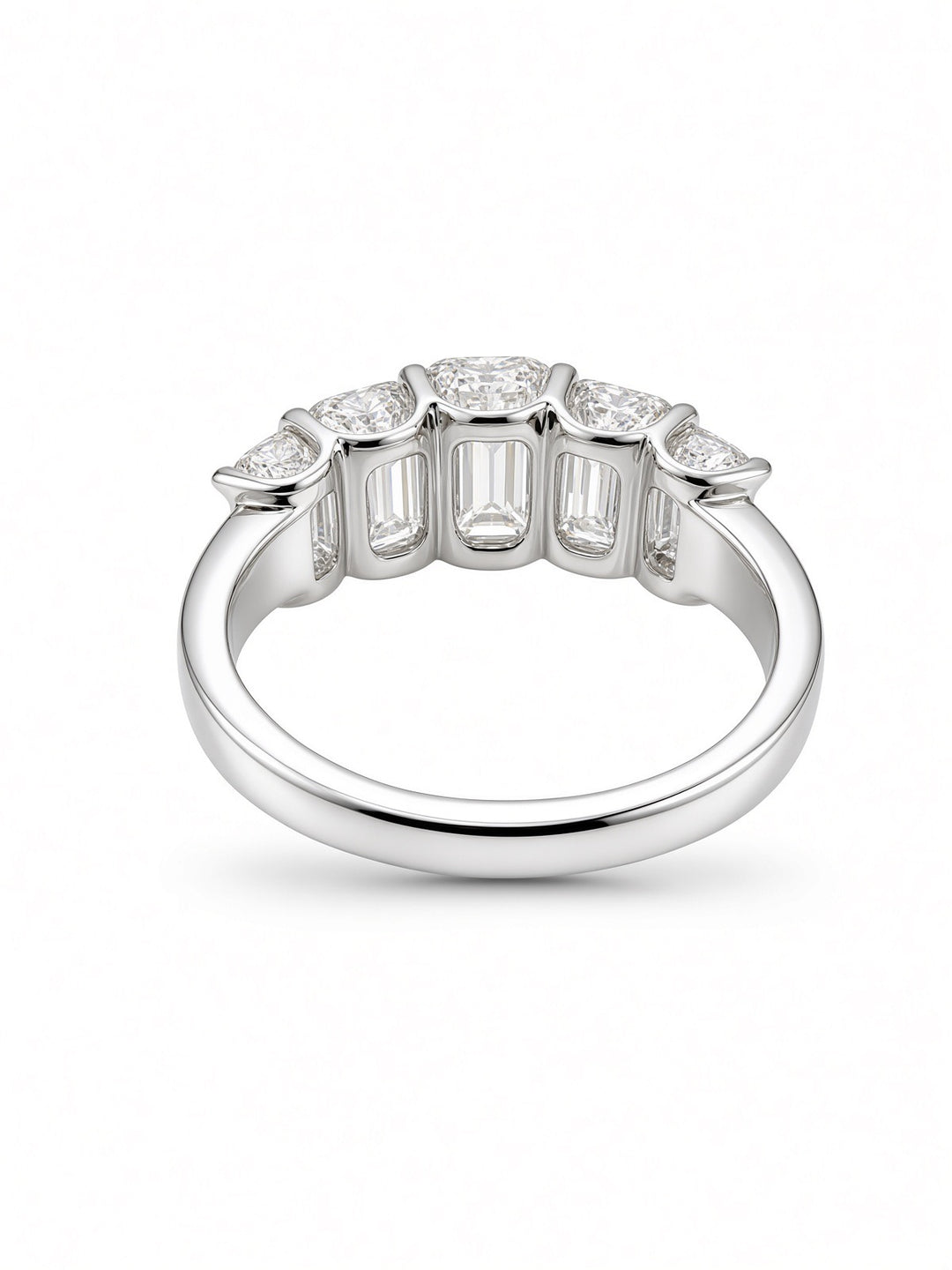 14K White Gold Five Stone U Shaped Engagement Ring with 4.5CT Emerald Cut Lab Diamonds