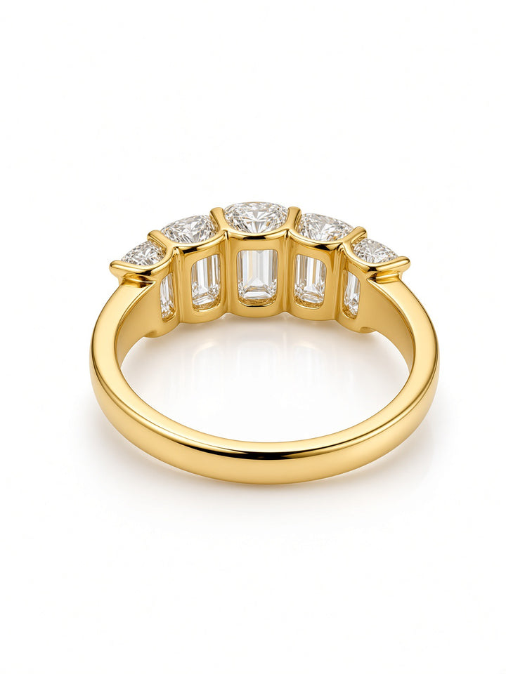 14K White Gold Five Stone U Shaped Engagement Ring with 4.5CT Emerald Cut Lab Diamonds