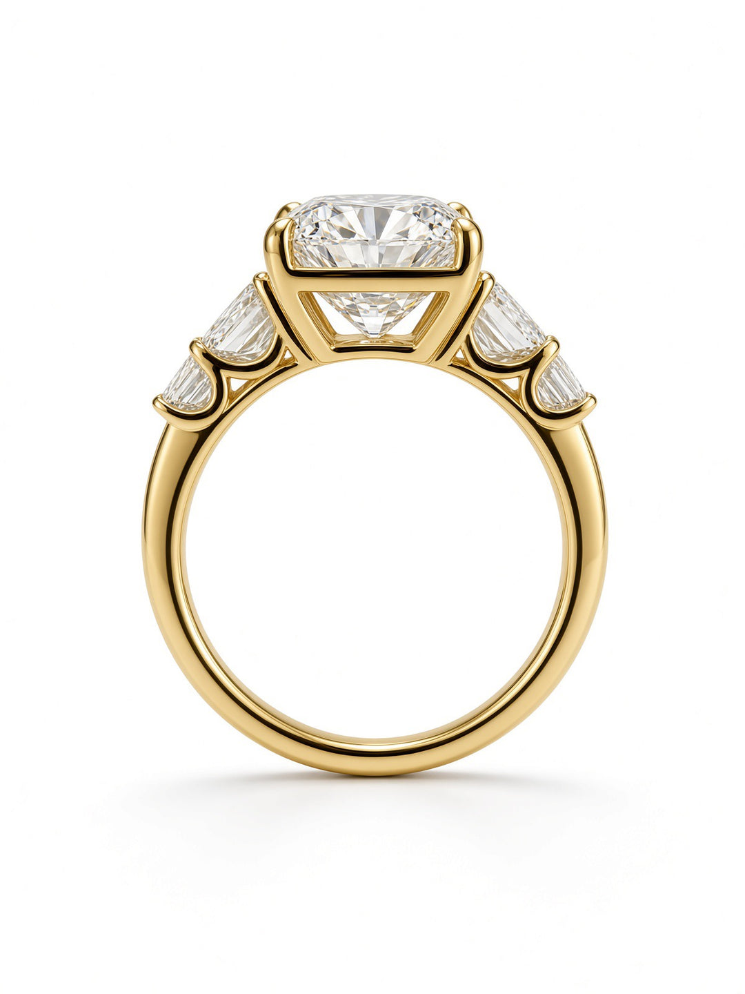 14K White Gold Five Stone Engagement Ring with 6CT Emerald Cut Lab Diamond Center Stone