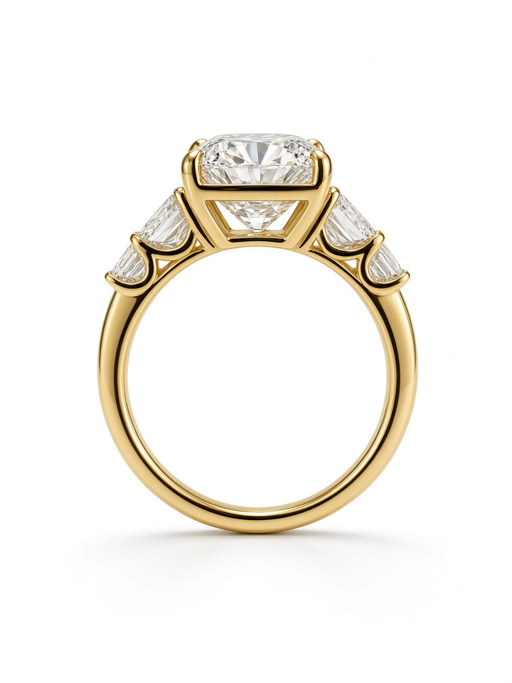 14K White Gold Five Stone Engagement Ring with 6CT Emerald Cut Lab Diamond Center Stone