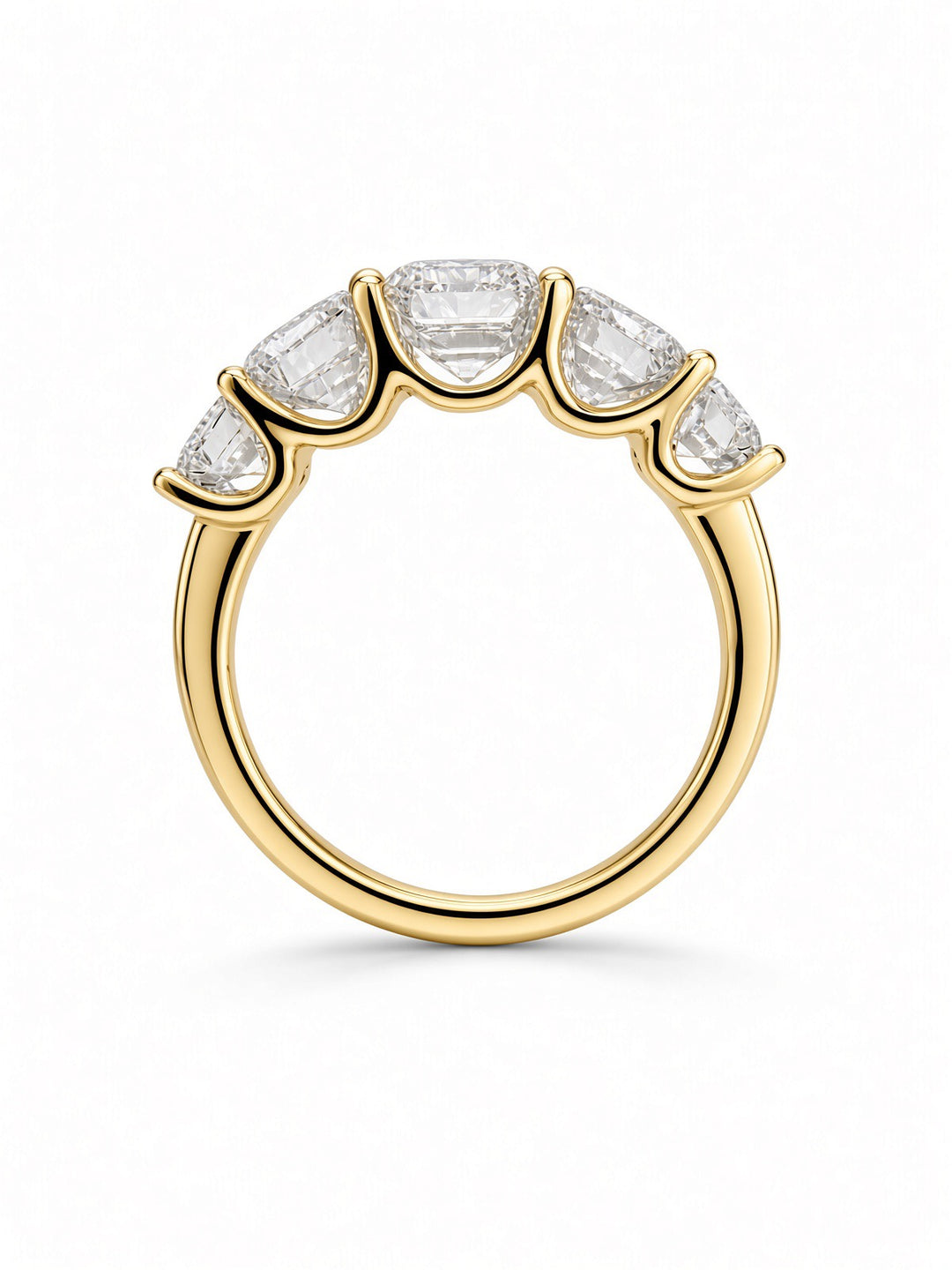 14K White Gold Five Stone U Shaped Engagement Ring with 4.5CT Emerald Cut Lab Diamonds