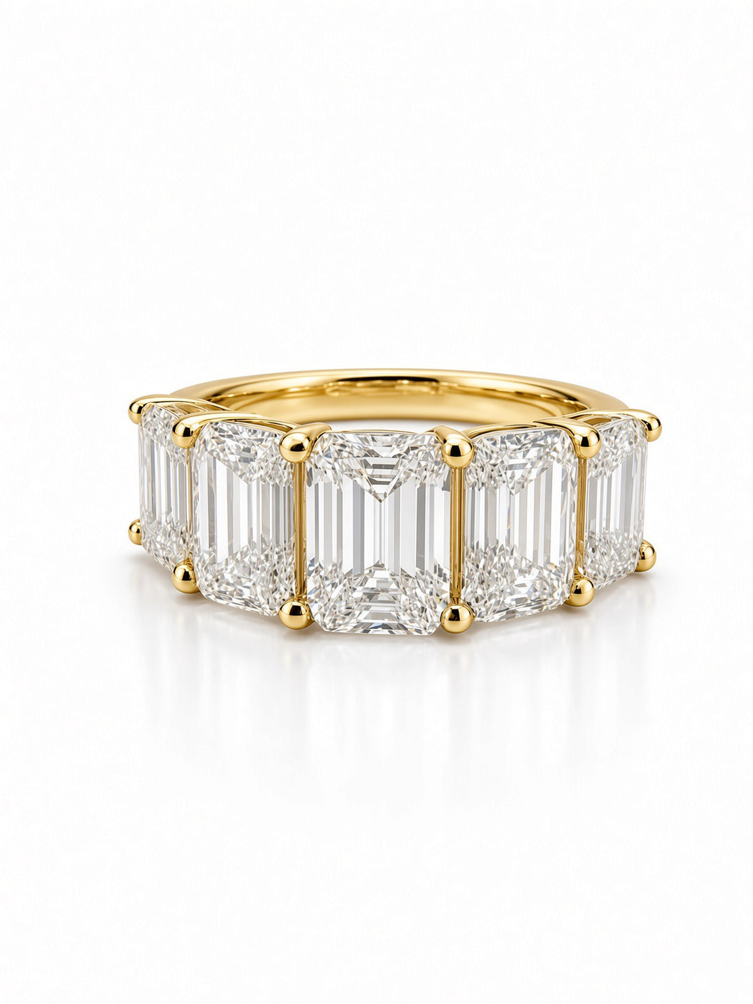 14K White Gold Five Stone U Shaped Engagement Ring with 4.5CT Emerald Cut Lab Diamonds