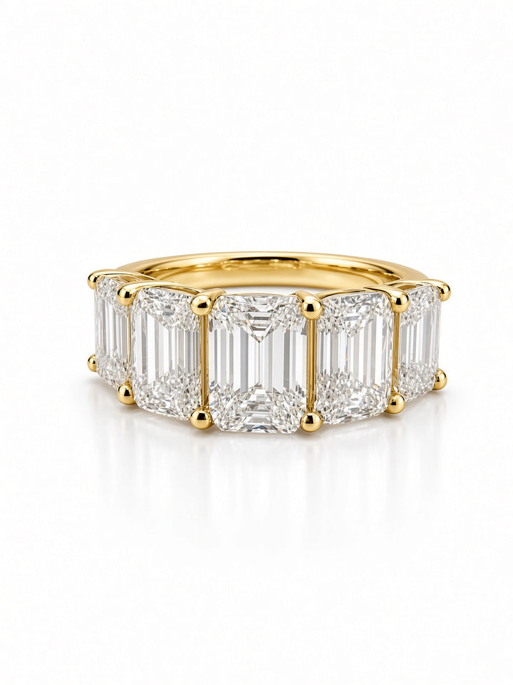 14K White Gold Five Stone U Shaped Engagement Ring with 4.5CT Emerald Cut Lab Diamonds