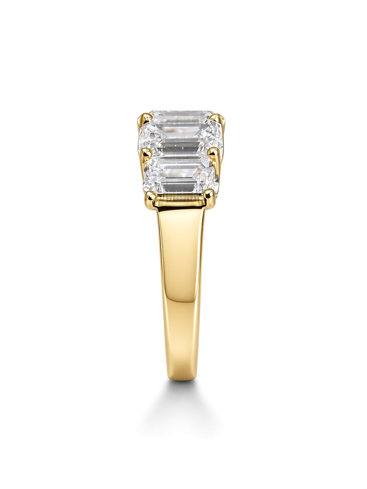 14K White Gold Five Stone U Shaped Engagement Ring with 4.5CT Emerald Cut Lab Diamonds