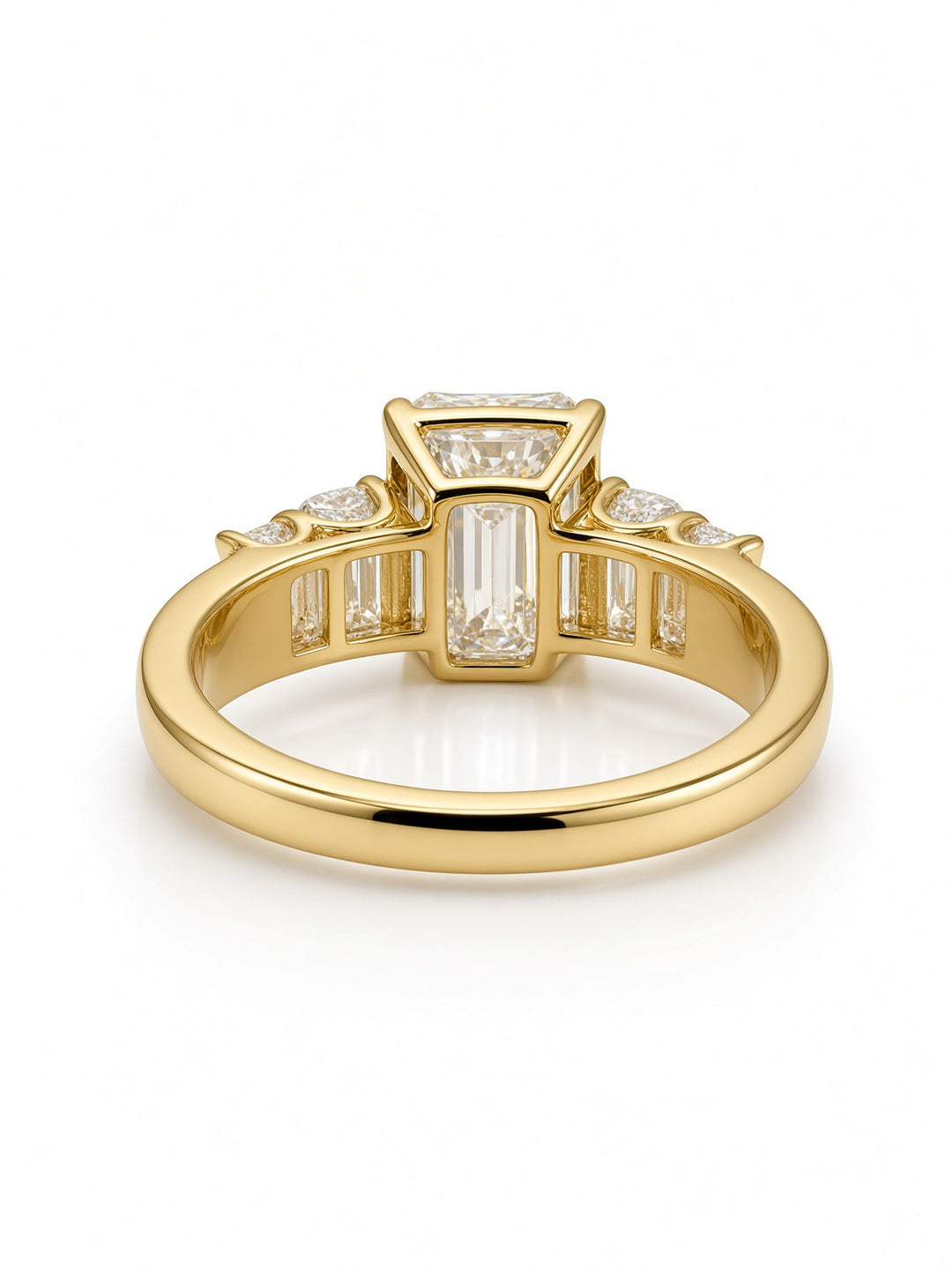 14K White Gold Five Stone Engagement Ring with 6CT Emerald Cut Lab Diamond Center Stone