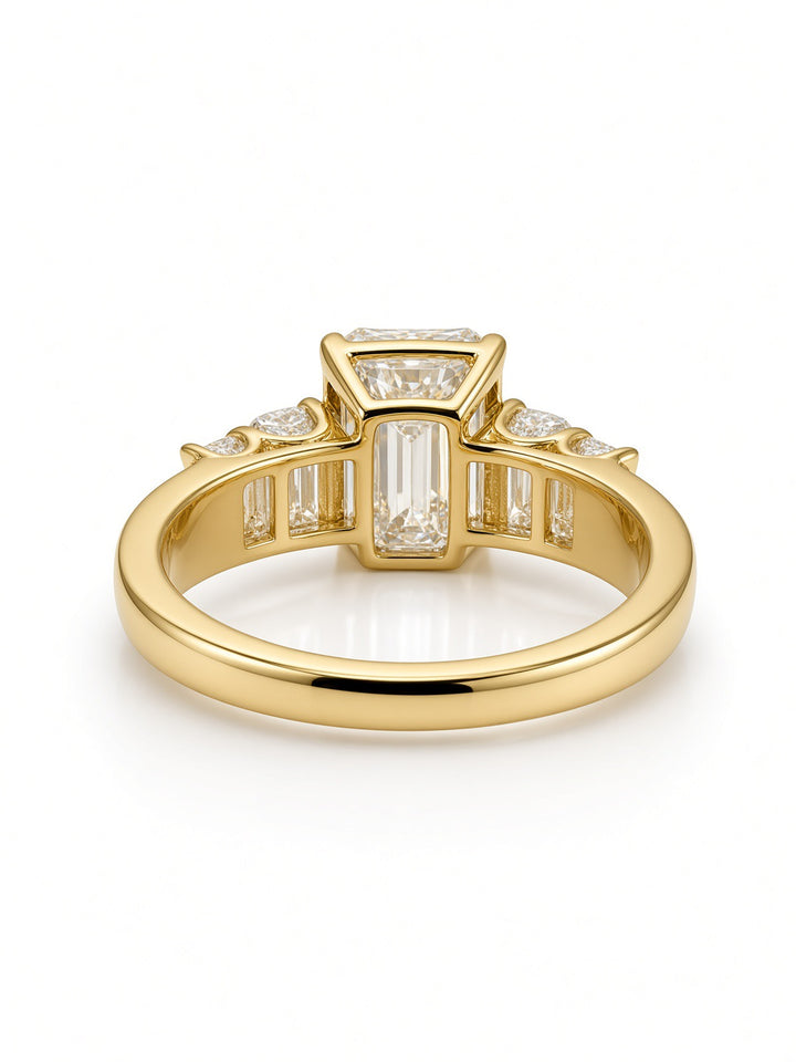 14K White Gold Five Stone Engagement Ring with 6CT Emerald Cut Lab Diamond Center Stone