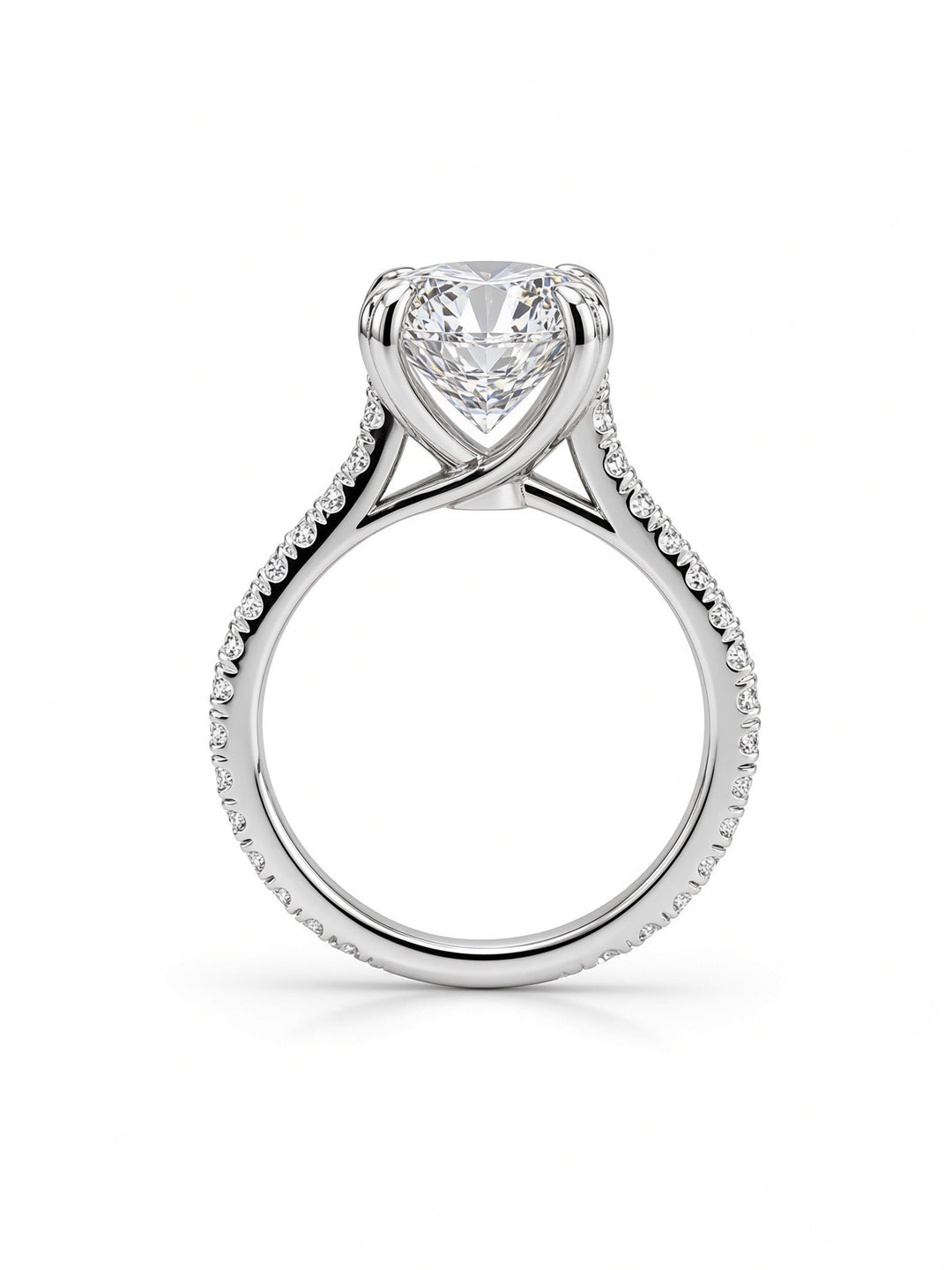 14K Yellow Gold Engagement Ring With 3.08CT Round Cut Lab Diamond in Double Four Prong Setting, With 0.59CT Natural Diamond on the Sides