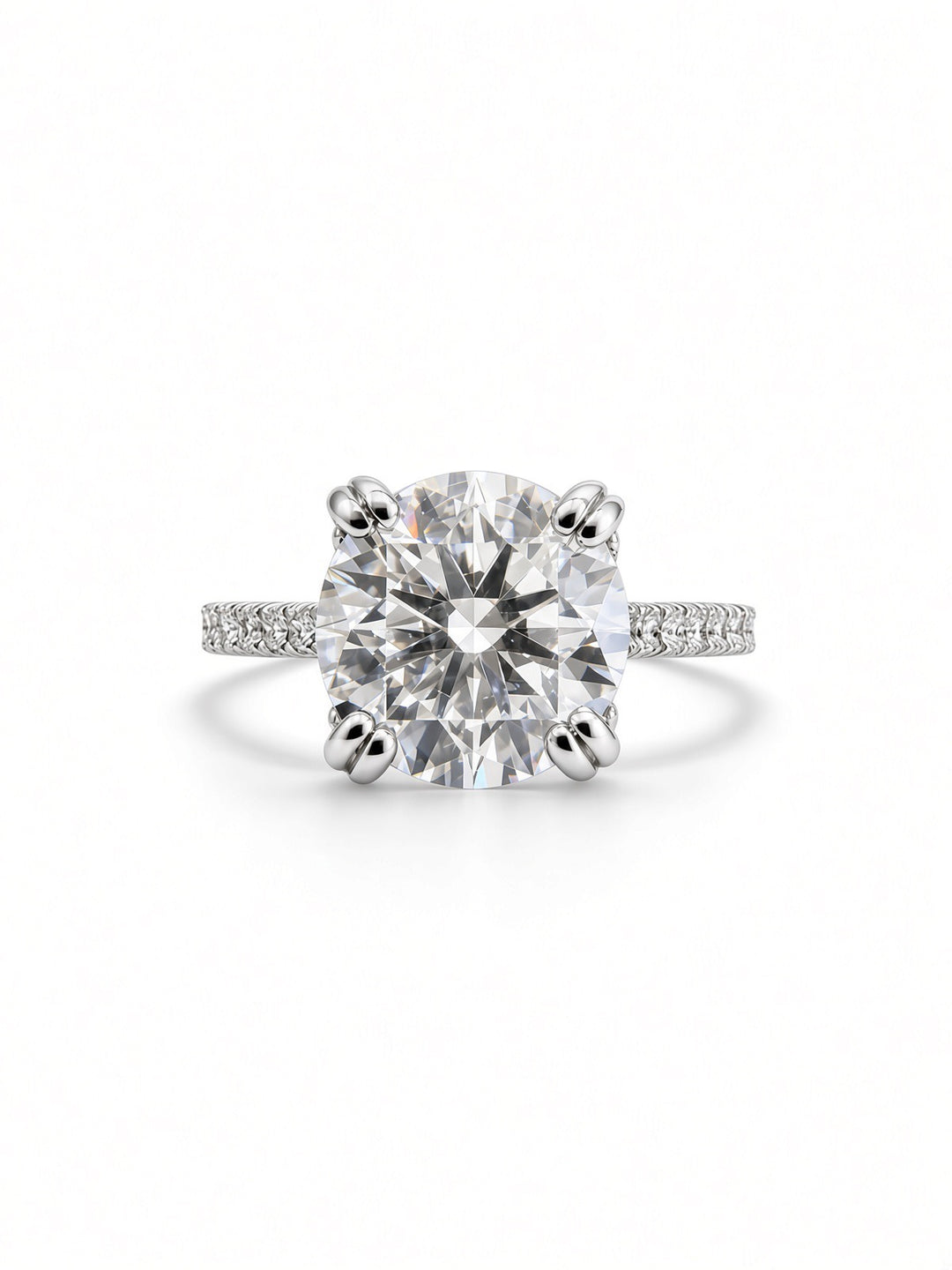 14K Yellow Gold Engagement Ring With 3.08CT Round Cut Lab Diamond in Double Four Prong Setting, With 0.59CT Natural Diamond on the Sides