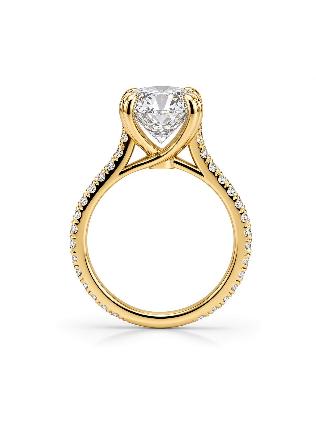 14K Yellow Gold Engagement Ring With 3.08CT Round Cut Lab Diamond in Double Four Prong Setting, With 0.59CT Natural Diamond on the Sides
