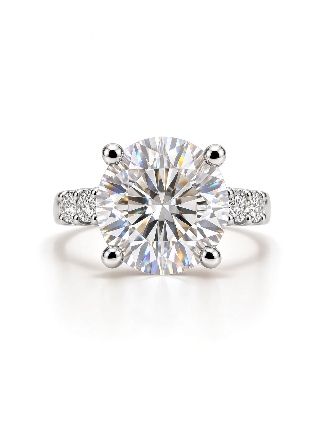14K Yellow Gold Engagement 2.70CT Round Cut Lab Diamond set in a Four Prong Basket, and 1.55CT on Band