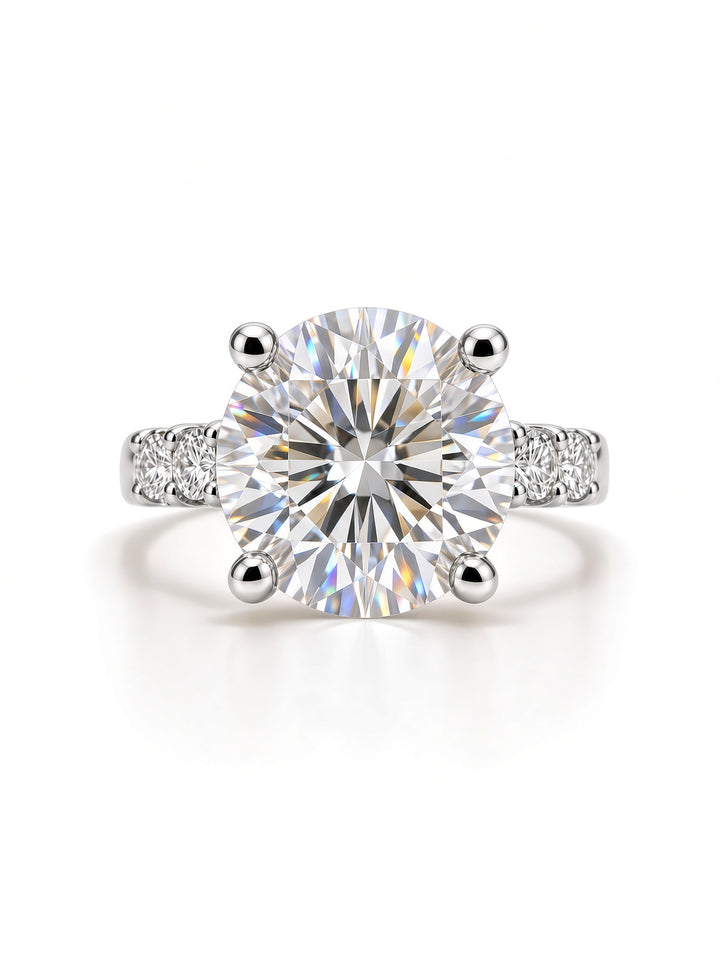 14K Yellow Gold Engagement 2.70CT Round Cut Lab Diamond set in a Four Prong Basket, and 1.55CT on Band