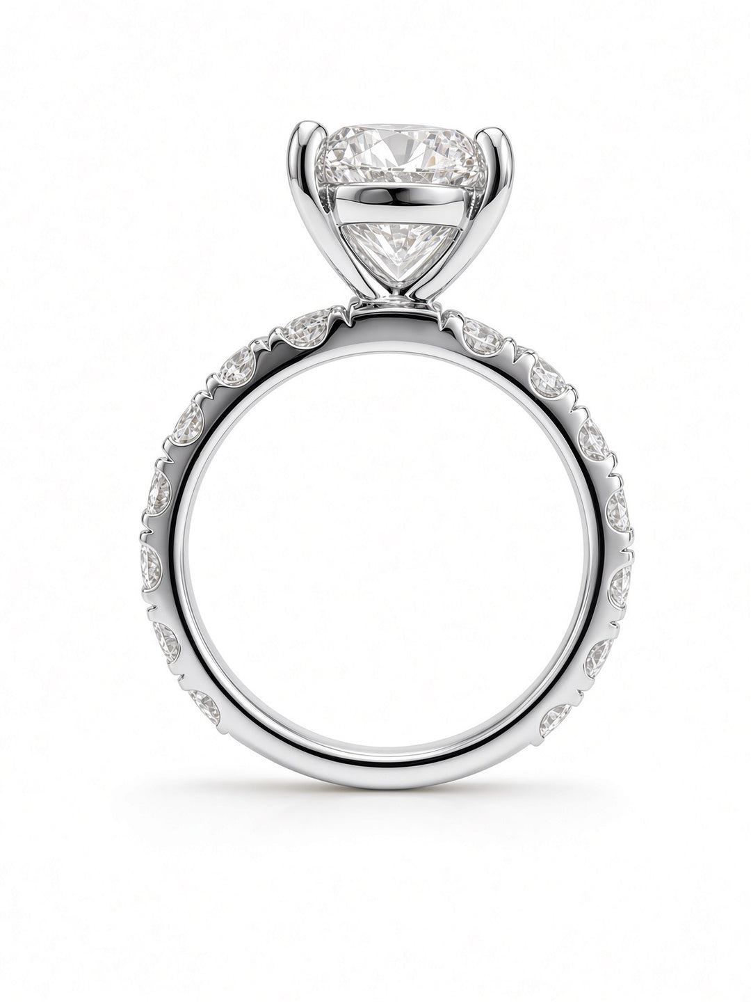 14K Yellow Gold Engagement 2.70CT Round Cut Lab Diamond set in a Four Prong Basket, and 1.55CT on Band