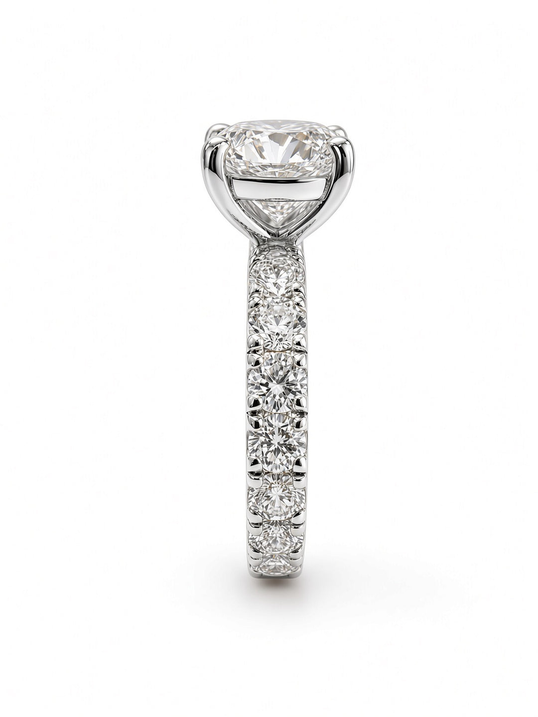 14K Yellow Gold Engagement 2.70CT Round Cut Lab Diamond set in a Four Prong Basket, and 1.55CT on Band