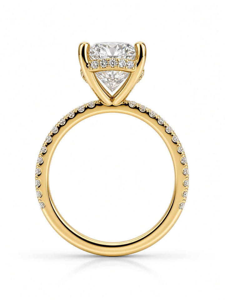 14K Yellow Gold Engagement 2.70CT Oval Cut Lab Diamond with 0.39CT Under Halo Design
