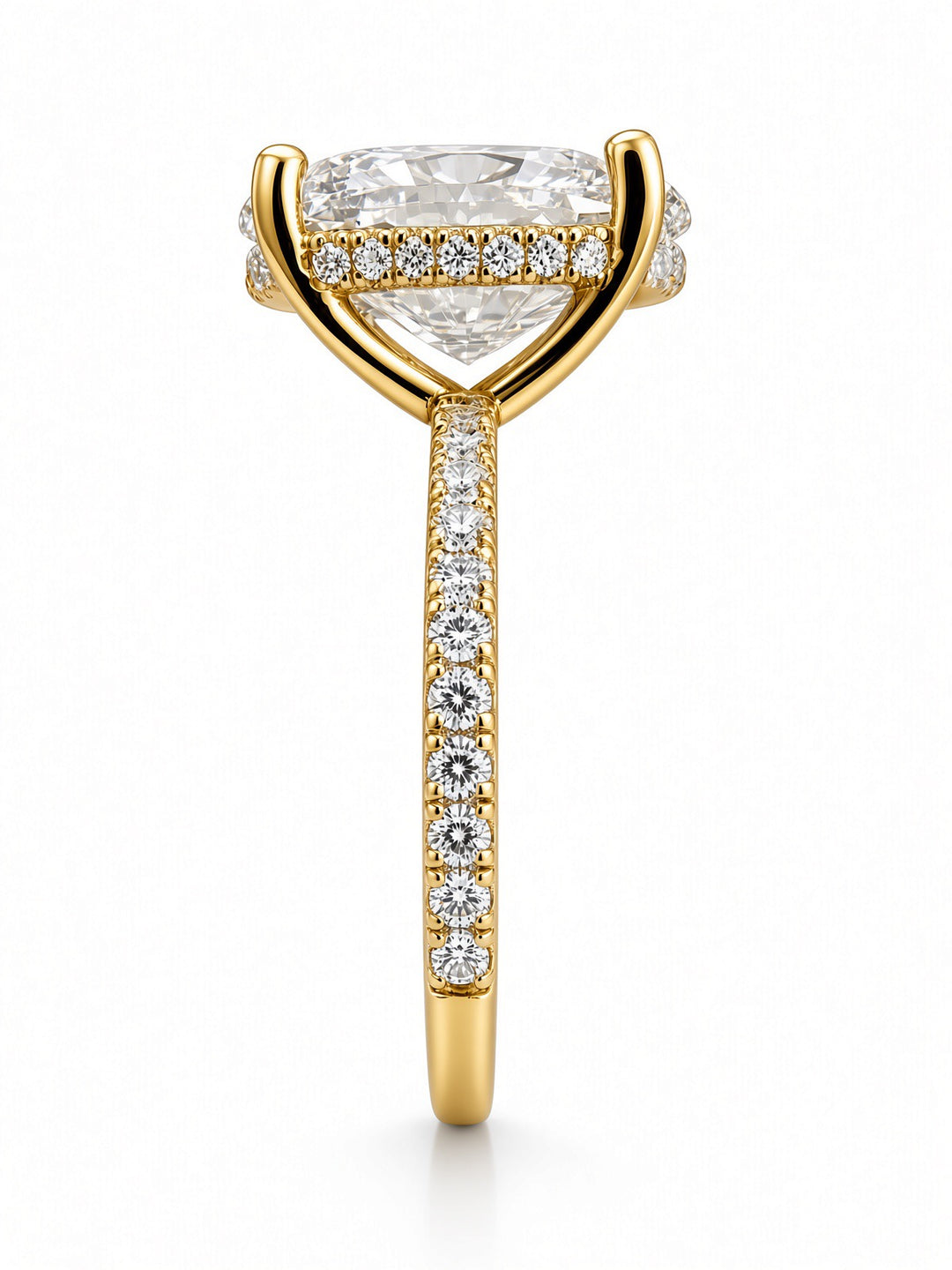 14K Yellow Gold Engagement 2.70CT Oval Cut Lab Diamond with 0.39CT Under Halo Design