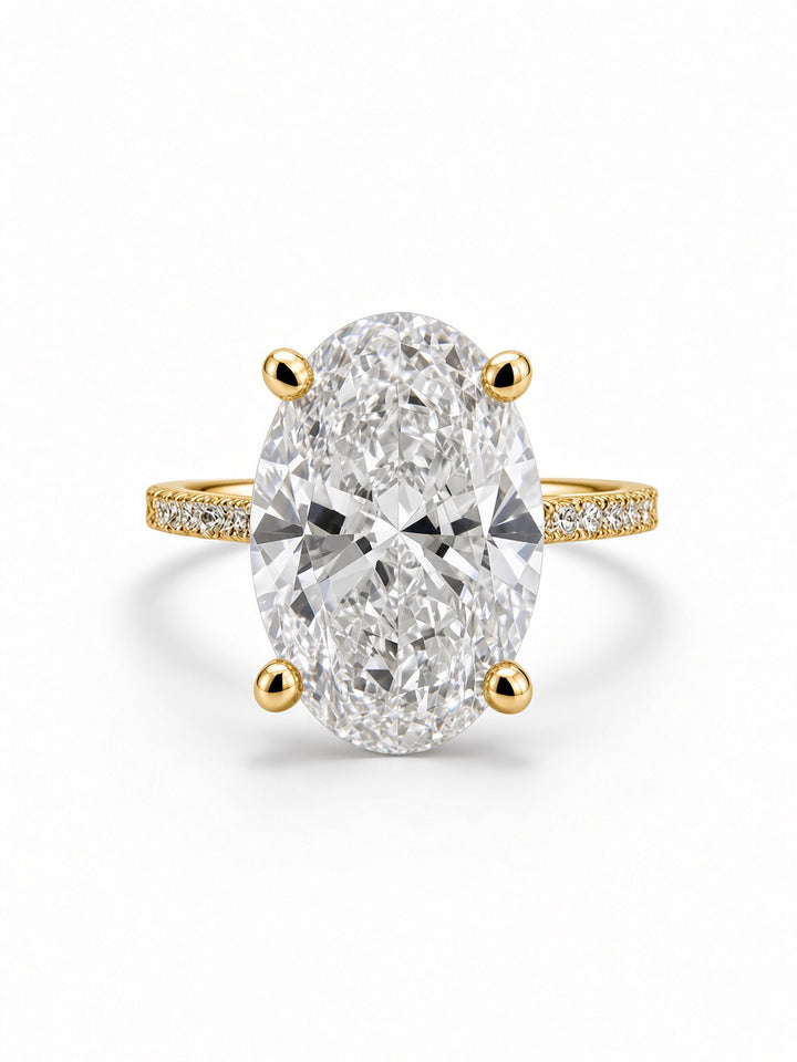 14K Yellow Gold Engagement 2.70CT Oval Cut Lab Diamond with 0.39CT Under Halo Design