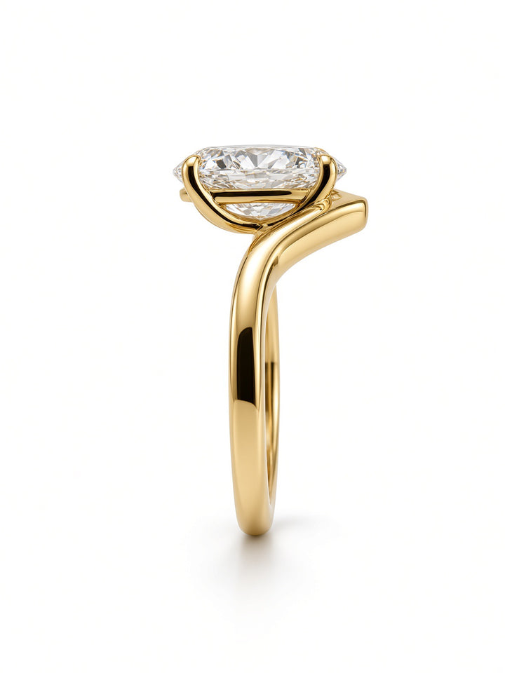 14K Yellow Gold 3.04CT Oval Lab Diamond Solitaire Engagement Ring with Ornate Four Prong Basket Setting