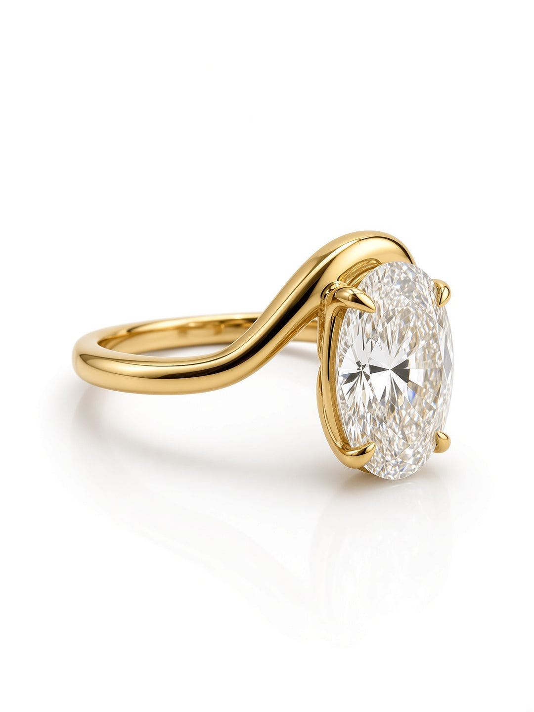 14K Yellow Gold 3.04CT Oval Lab Diamond Solitaire Engagement Ring with Ornate Four Prong Basket Setting