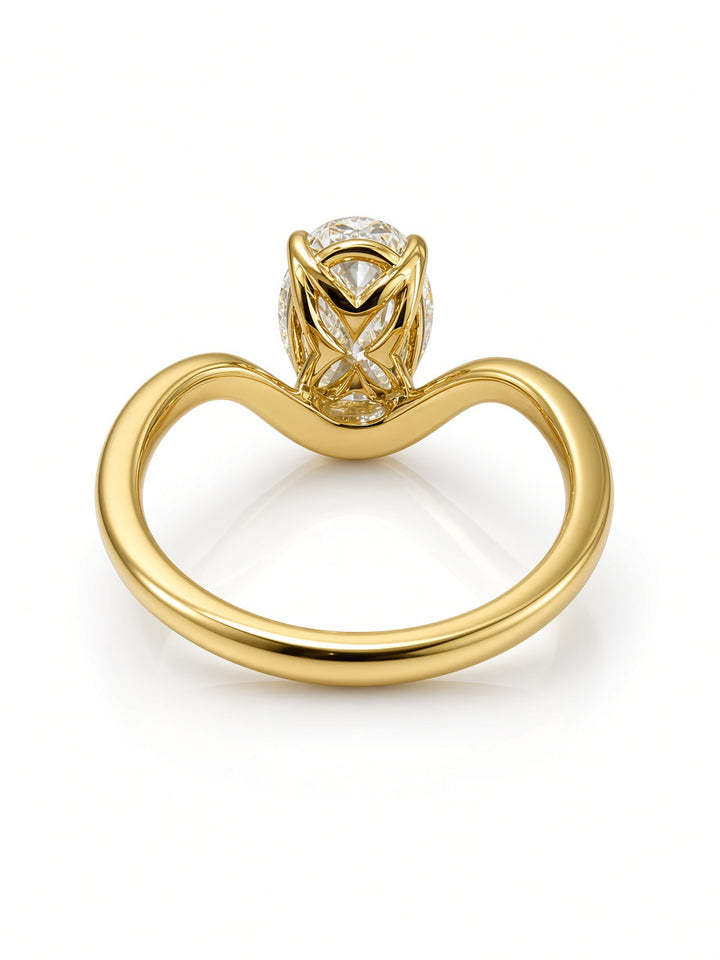 14K Yellow Gold 3.04CT Oval Lab Diamond Solitaire Engagement Ring with Ornate Four Prong Basket Setting