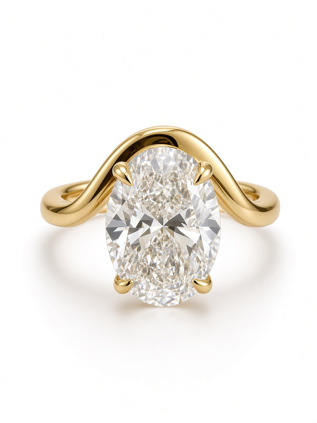 14K Yellow Gold 3.04CT Oval Lab Diamond Solitaire Engagement Ring with Ornate Four Prong Basket Setting