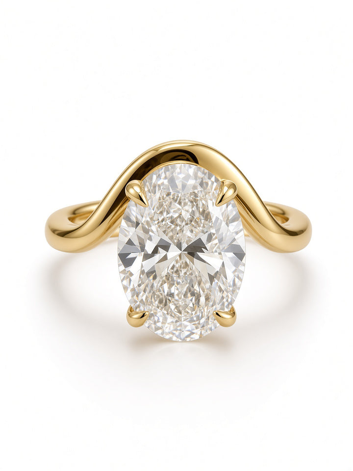 14K Yellow Gold 3.04CT Oval Lab Diamond Solitaire Engagement Ring with Ornate Four Prong Basket Setting