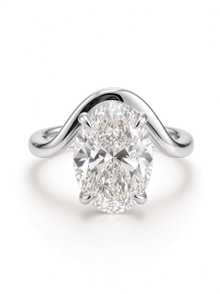 14K Yellow Gold 3.04CT Oval Lab Diamond Solitaire Engagement Ring with Ornate Four Prong Basket Setting