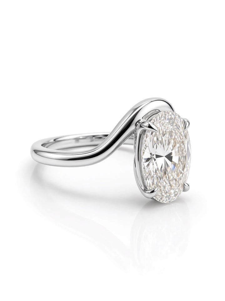 14K Yellow Gold 3.04CT Oval Lab Diamond Solitaire Engagement Ring with Ornate Four Prong Basket Setting
