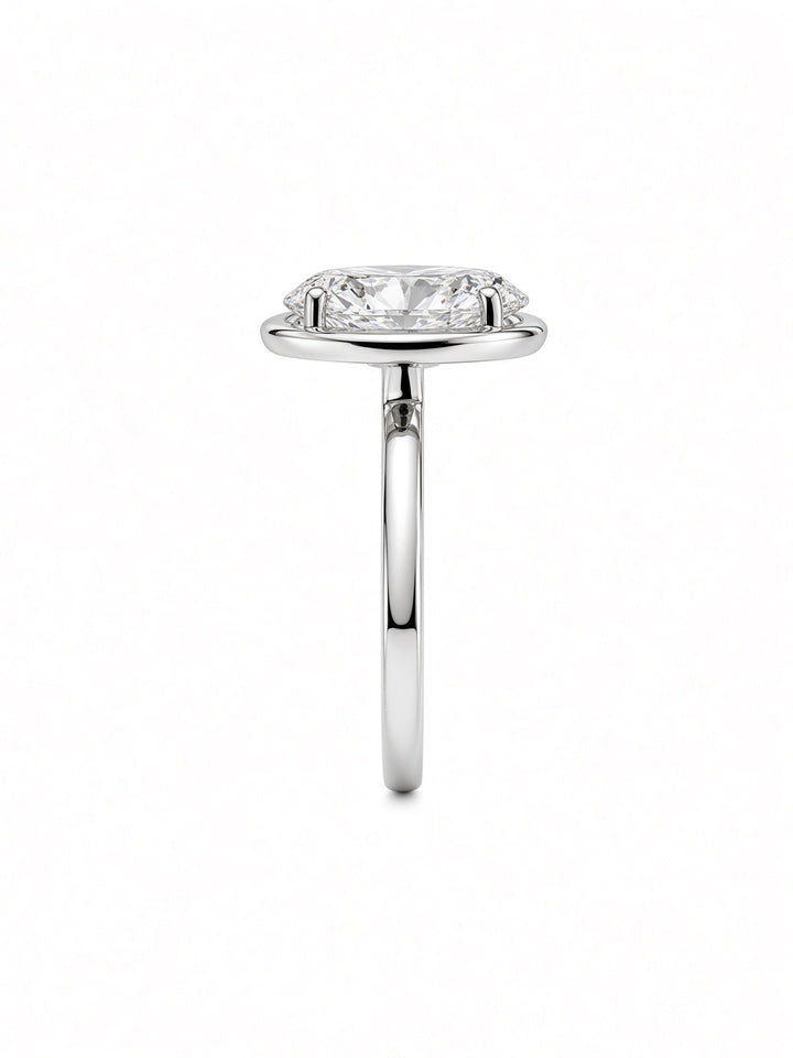 14K Gold Engagement Ring with 3.04CT Oval Lab Diamond in Low Bezel Four-Prong Setting