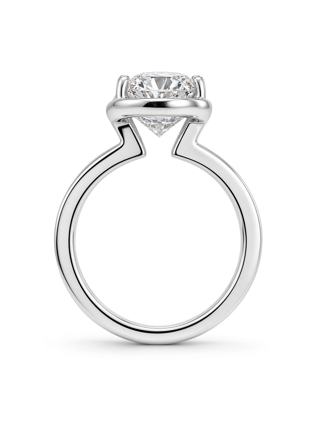 14K Gold Engagement Ring with 3.04CT Oval Lab Diamond in Low Bezel Four-Prong Setting