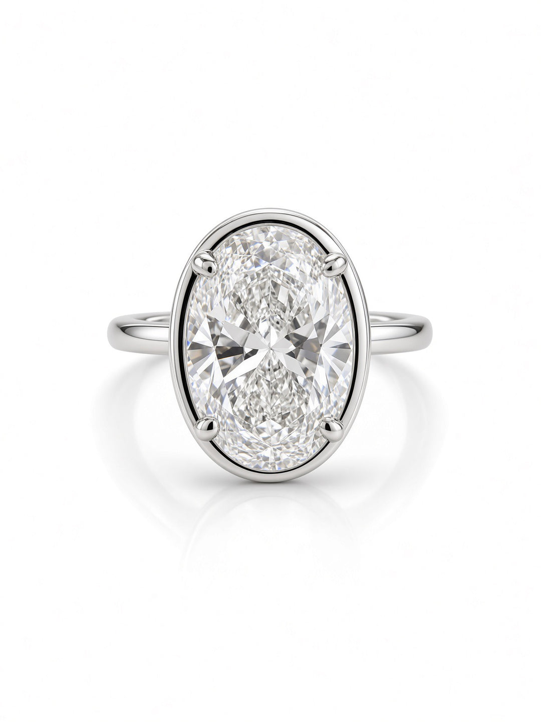 14K Gold Engagement Ring with 3.04CT Oval Lab Diamond in Low Bezel Four-Prong Setting