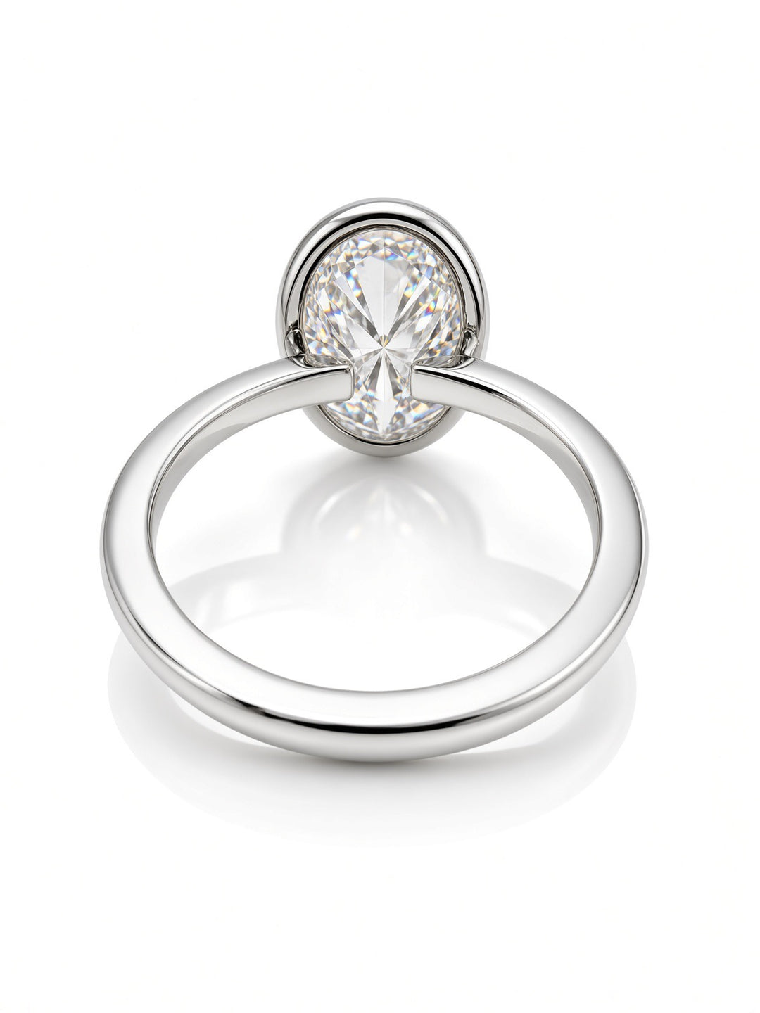 14K Gold Engagement Ring with 3.04CT Oval Lab Diamond in Low Bezel Four-Prong Setting